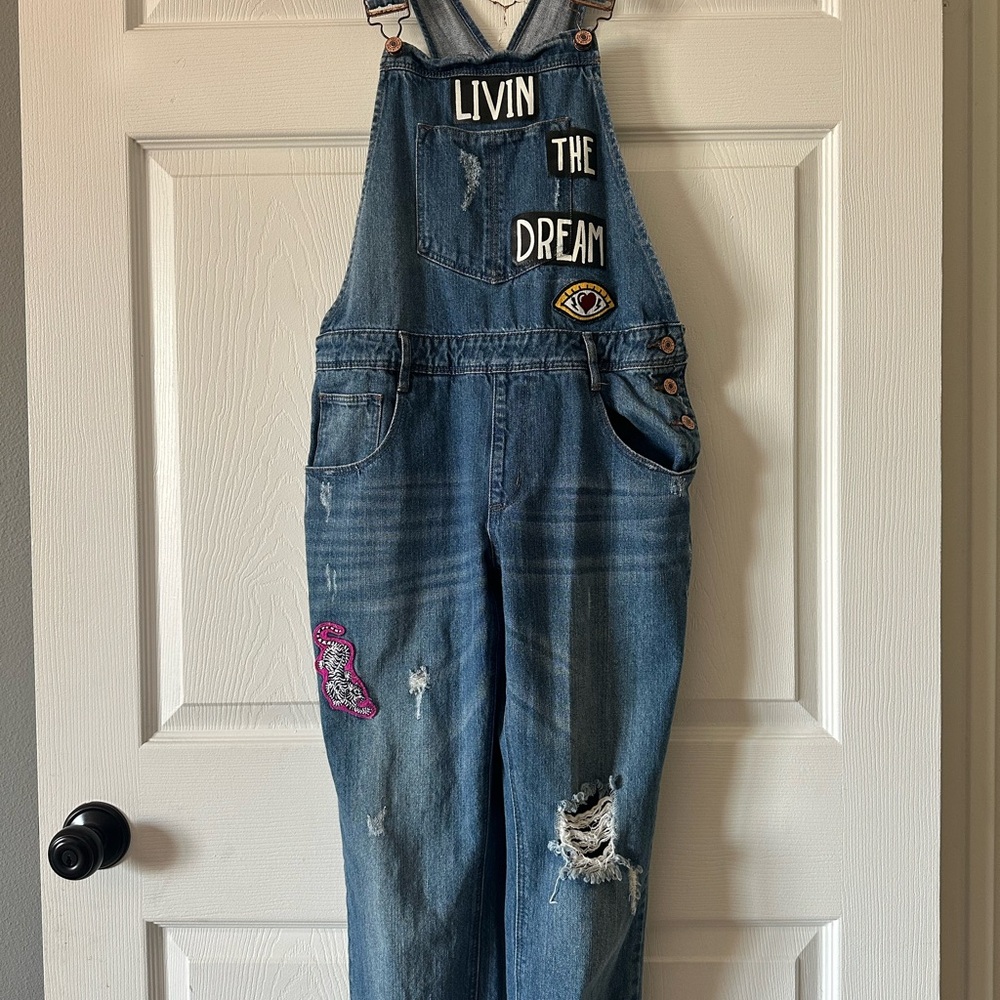 Blue Denim Overalls with Patches size 26 (small)